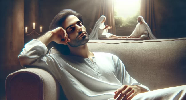 Imagen de un hombre descansando en un sofá reflexionando sobre el significado del día de reposo según Marcos 2:27