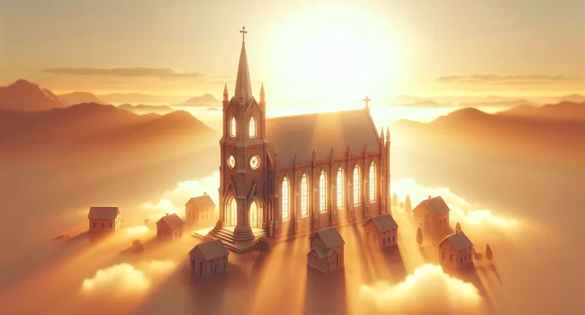 Imagen de una iglesia iluminada por el sol