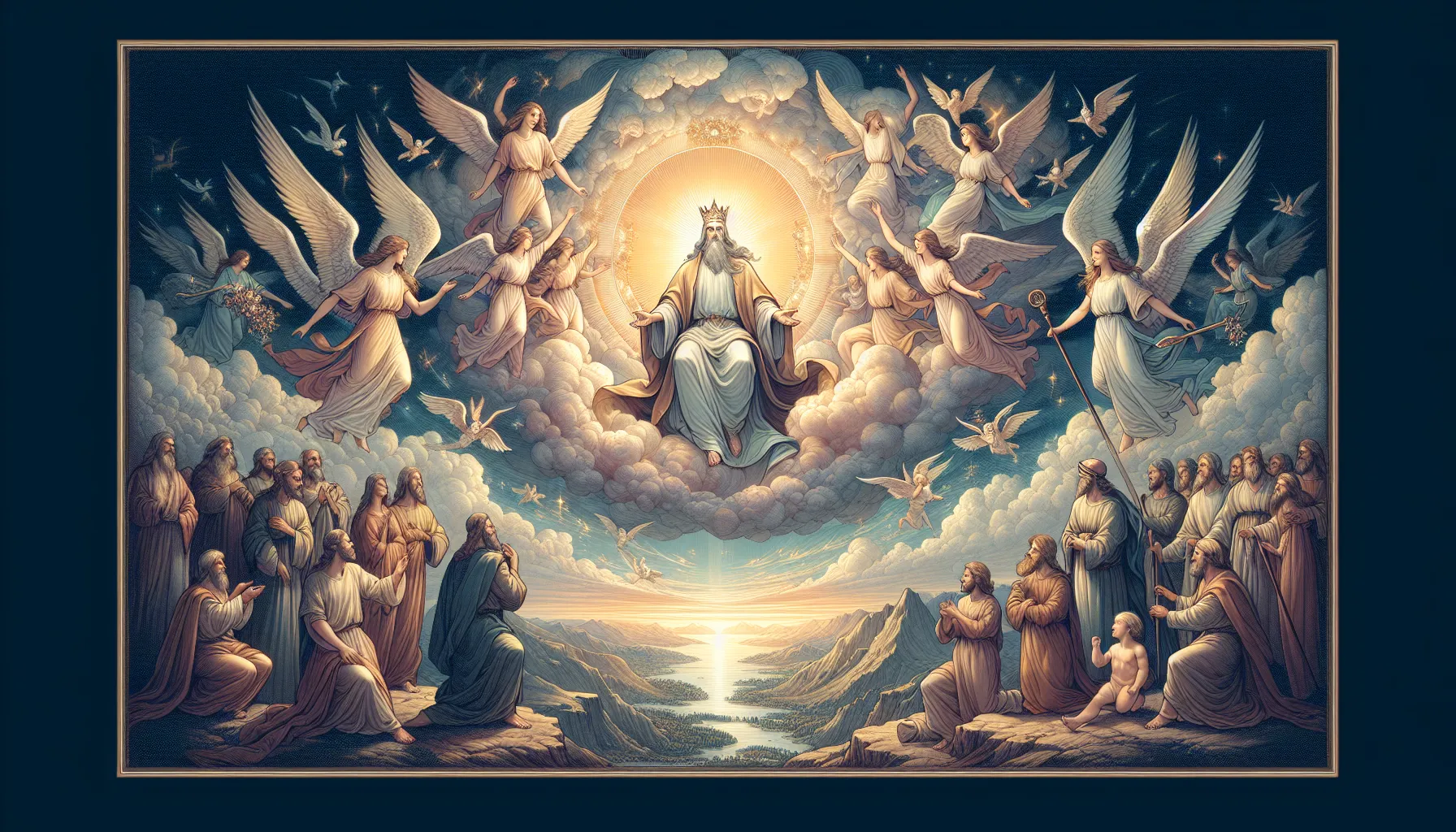 Ilustración de un paisaje celestial con Cristo como rey