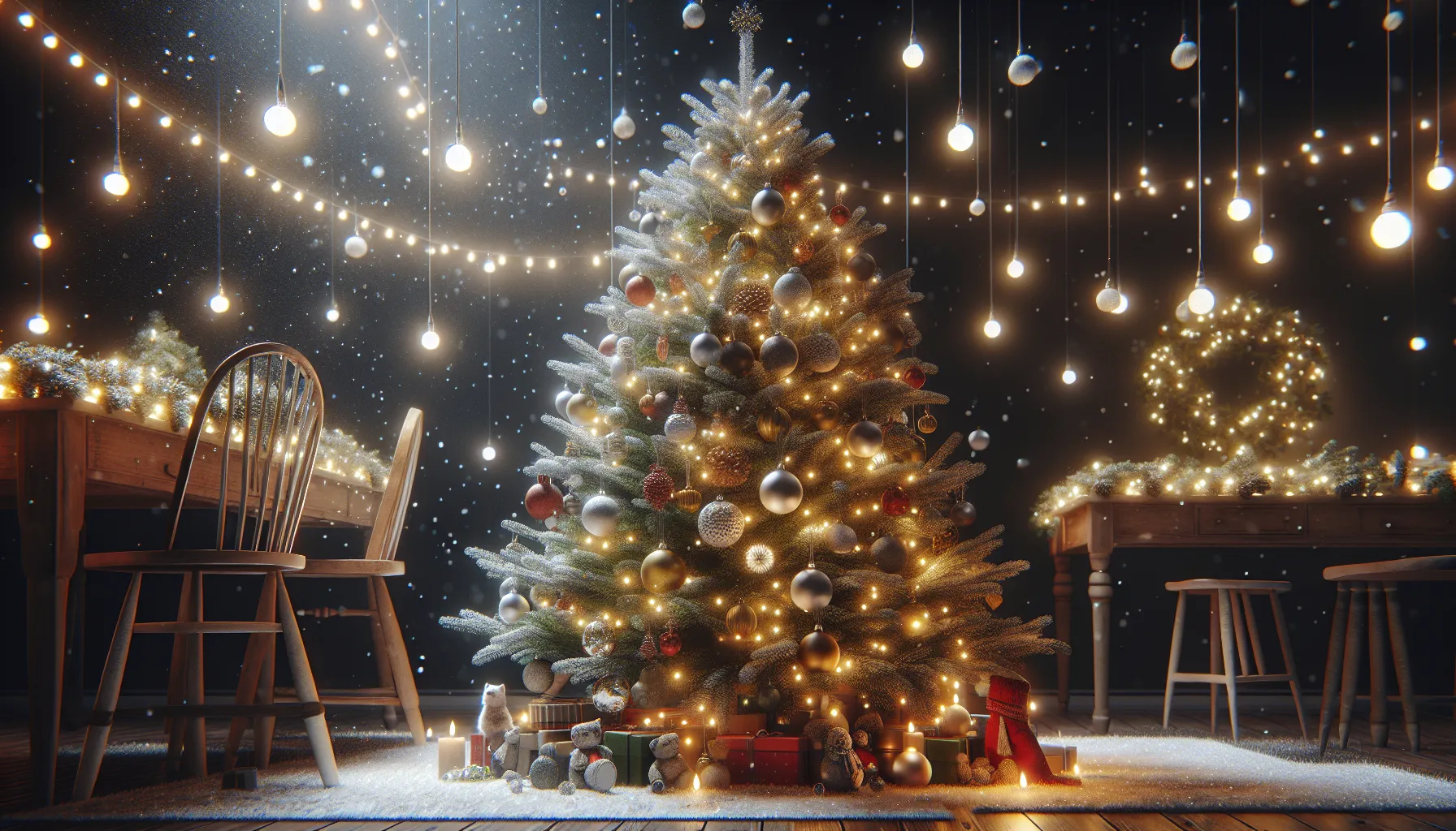Imagen de un árbol decorado con luces y adornos navideños