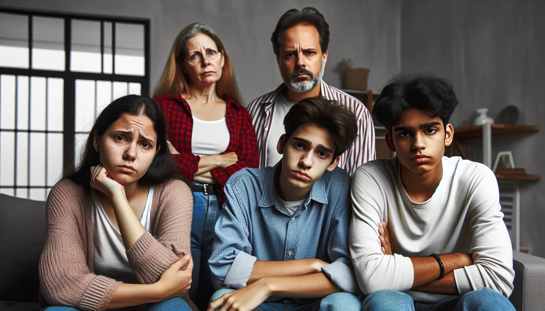 Imagen ilustrativa de una familia con expresiones de incomodidad y tensión, representando las consecuencias del tabú en relaciones familiares cercanas.