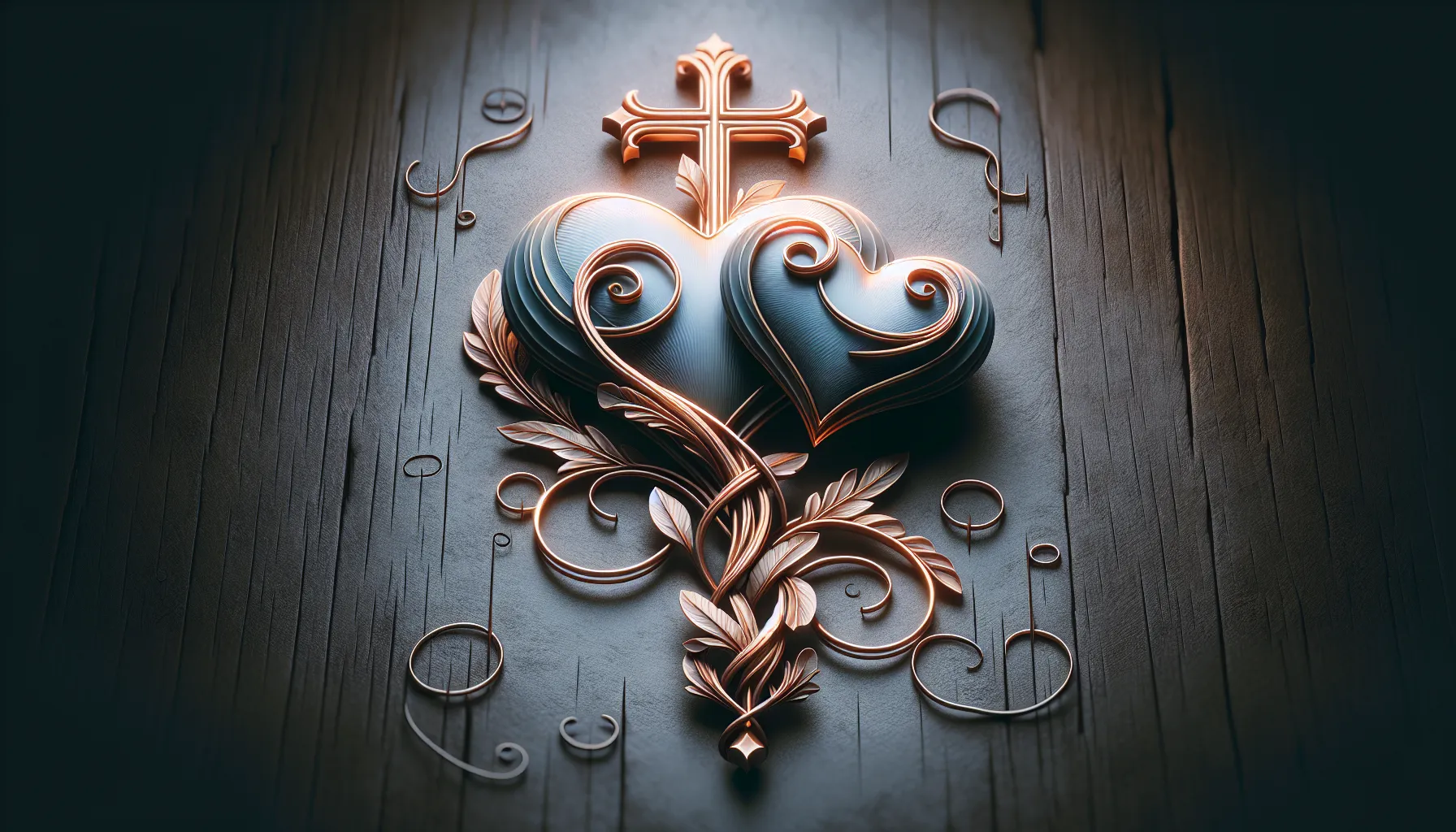 Ilustración de dos corazones entrelazados con una cruz