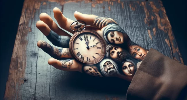 Imagen de la mano de una persona mirando un reloj antiguo