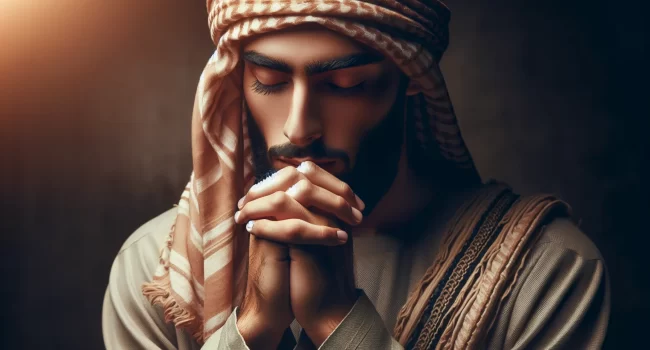 Una persona rezando con los ojos cerrados y las manos juntas