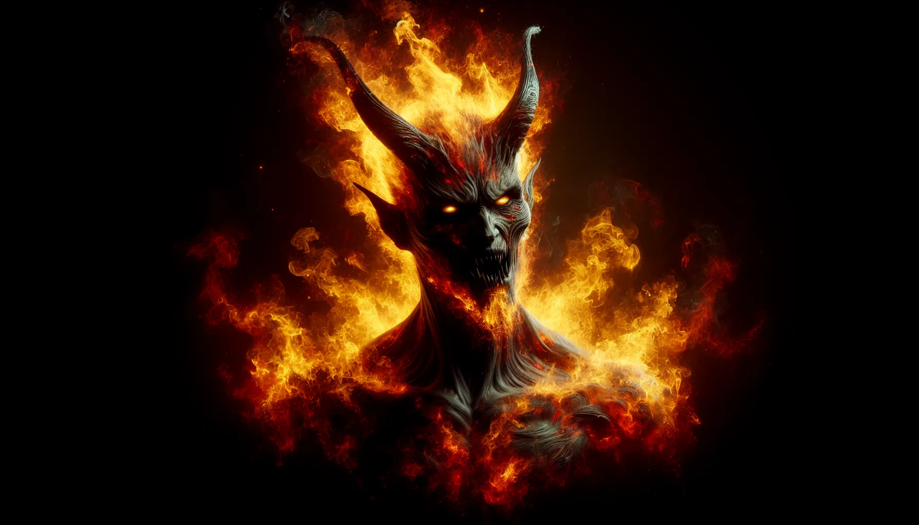 Representación visual de un demonio en llamas