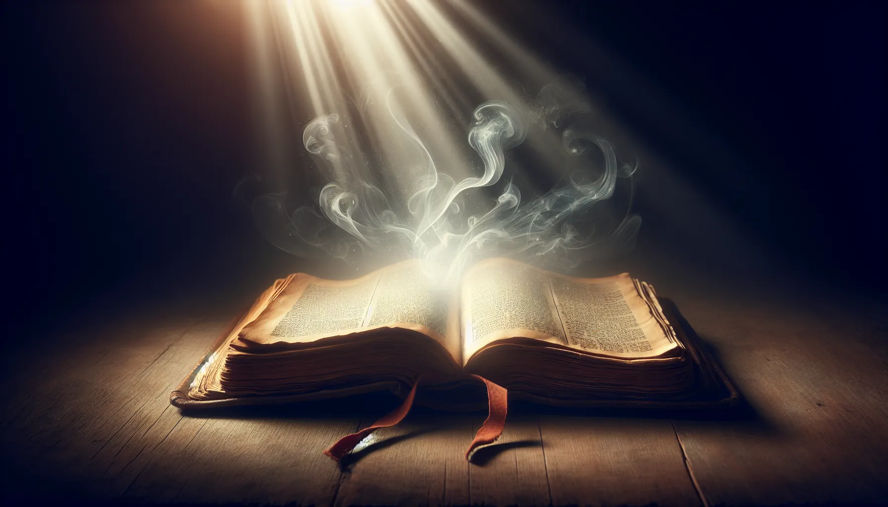 Imagen de un libro antiguo abierto con una luz tenue que ilumina las páginas