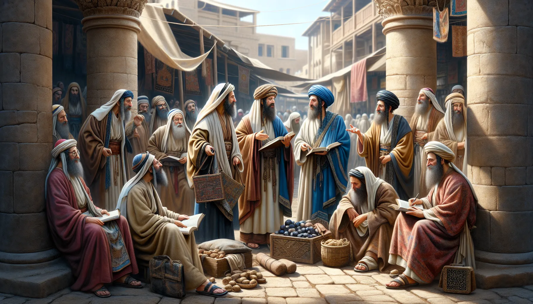 Representación de fariseos y saduceos en una ilustración que explora su papel en la antigua sociedad judía.