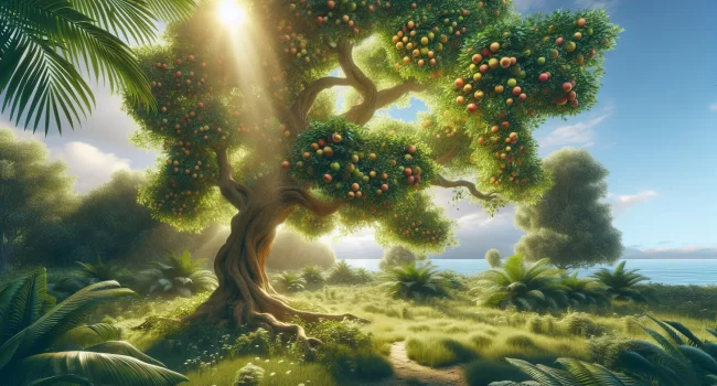 Imagen ilustrativa de un árbol frondoso cargado de frutos