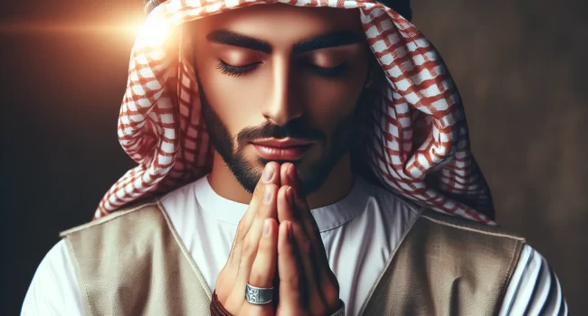 Imagen de una persona con los ojos cerrados y las manos juntas en posición de oración