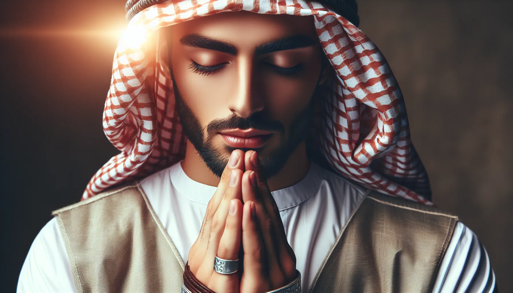 Imagen de una persona con los ojos cerrados y las manos juntas en posición de oración