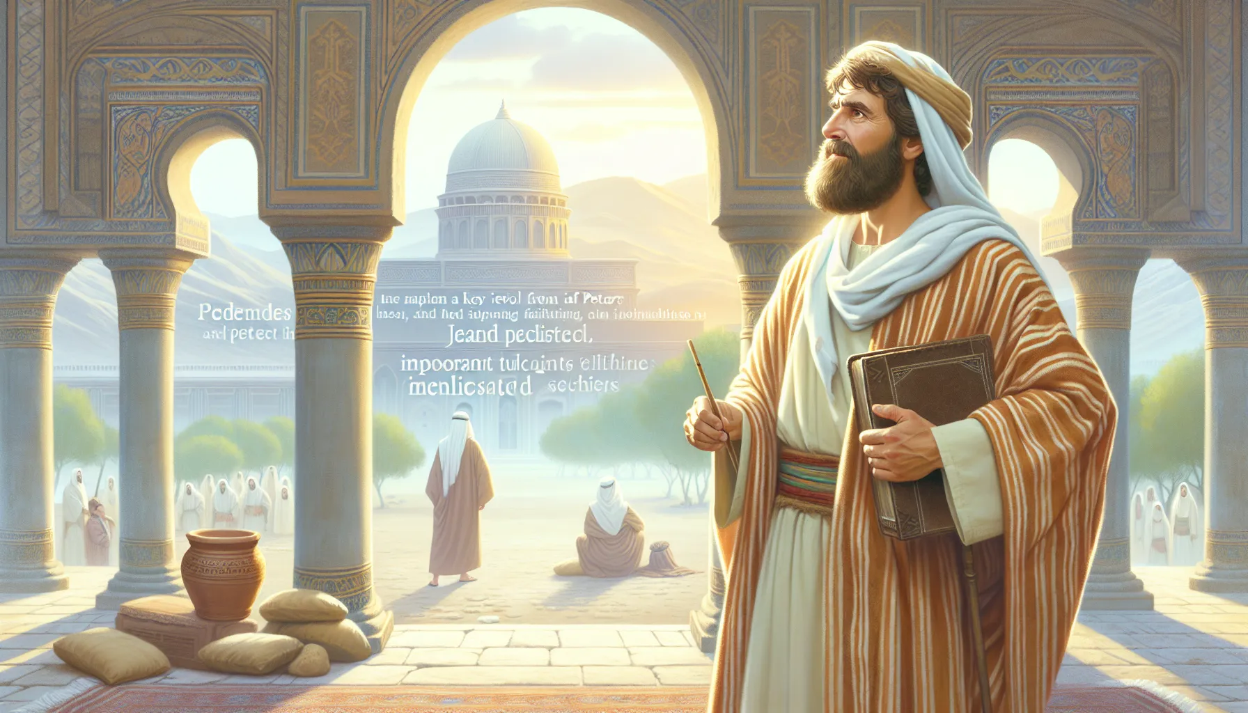 Ilustración de la vida de Pedro en la Biblia con enseñanzas clave resaltadas en un fondo sereno.'