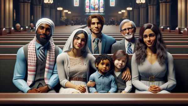 Familia asistiendo a la iglesia juntos