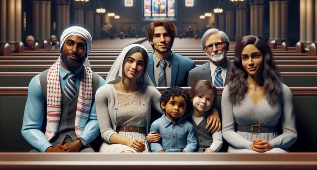 Familia asistiendo a la iglesia juntos