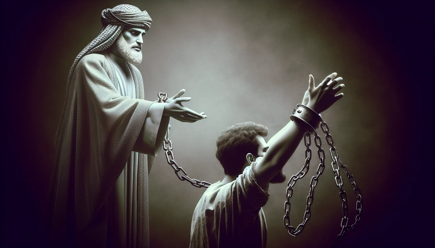 Representación gráfica de Jesucristo extendiendo su mano hacia una persona que se encuentra atrapada en cadenas