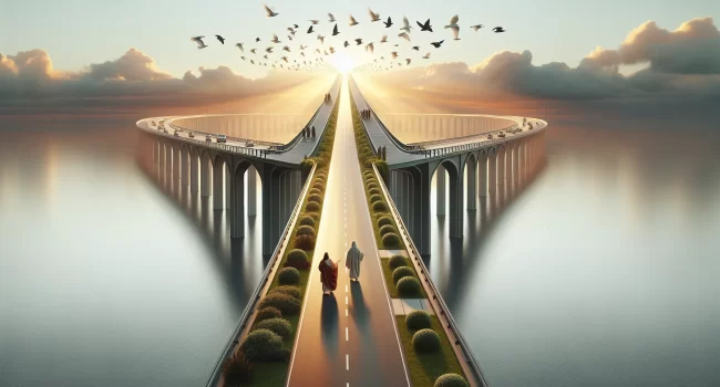 Imagen conceptual de un puente que une las enseñanzas de Jesús con la ley de Moisés