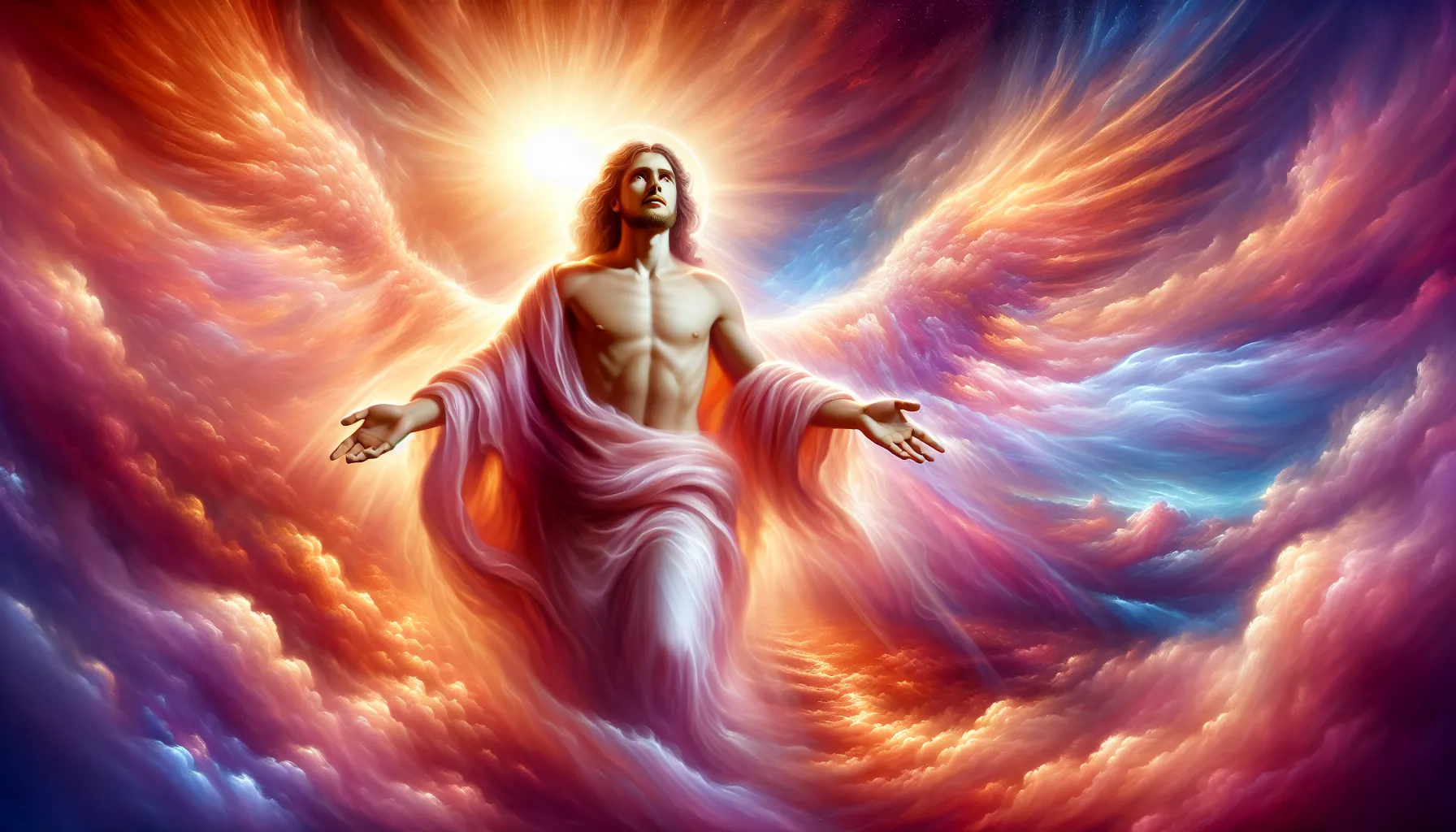 Representación artística de Jesús ascendiendo al cielo con un cuerpo físico