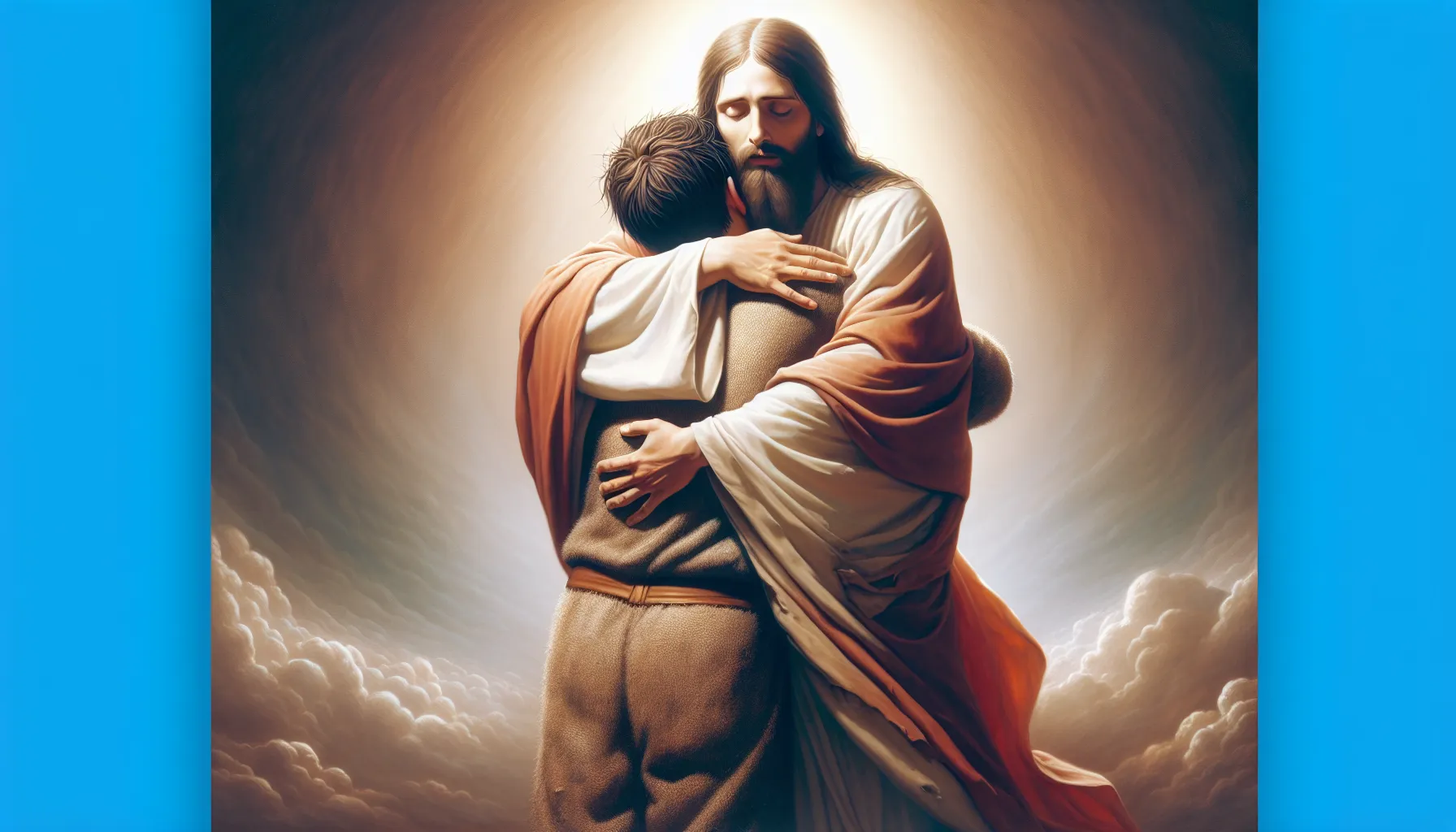 Representación visual de Jesús abrazando a un pecador con amor incondicional.