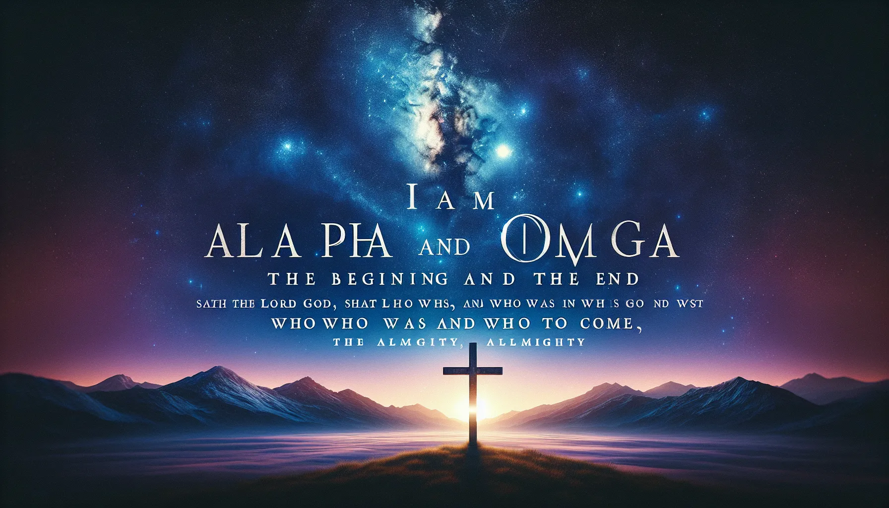 Imagen de un texto bíblico con la cita 'Yo soy el Alfa y la Omega
