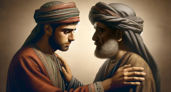 Imagen de Jesús perdonando a Judas Iscariote en un momento de profunda compasión.