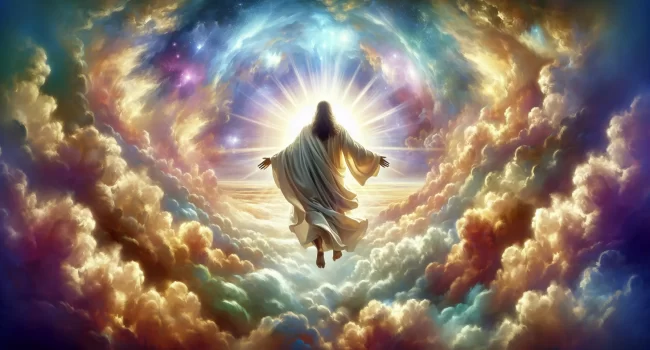 Representación artística de Jesús regresando en las nubes según Apocalipsis 1:7