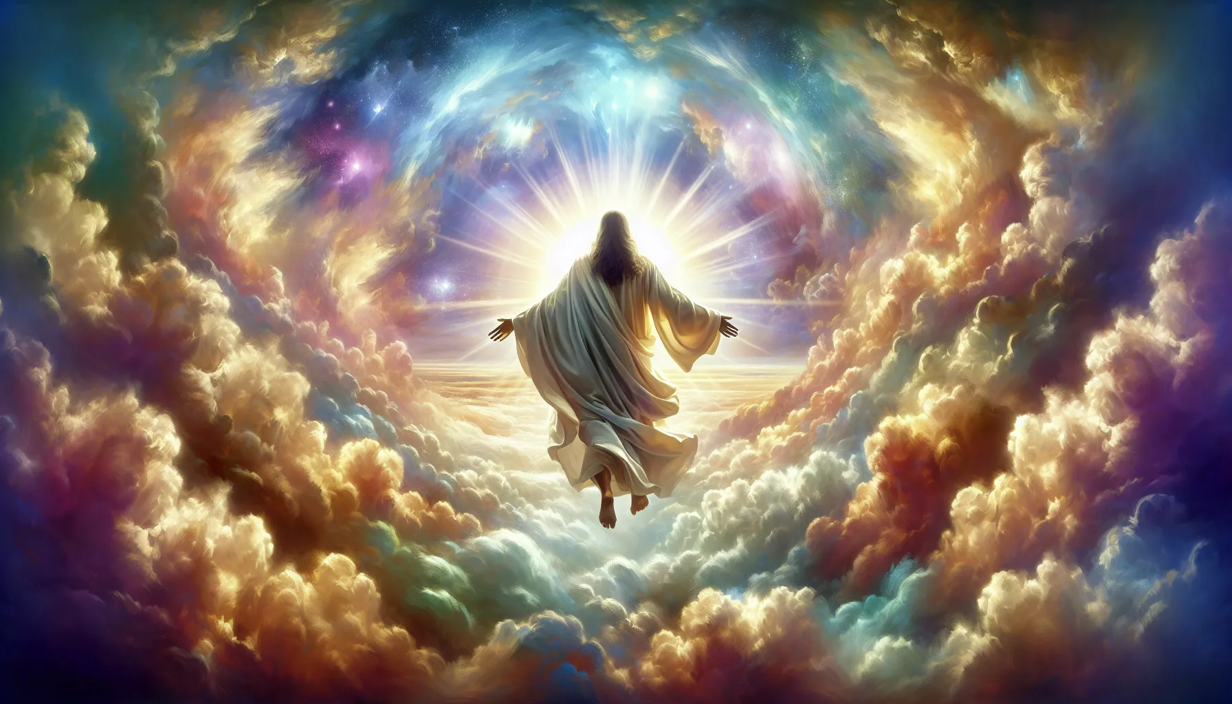 Representación artística de Jesús regresando en las nubes según Apocalipsis 1:7