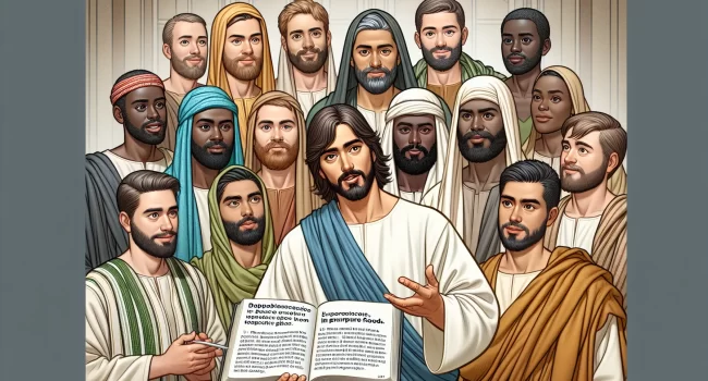 Imagen de Jesús enseñando a sus discípulos sobre los alimentos impuros