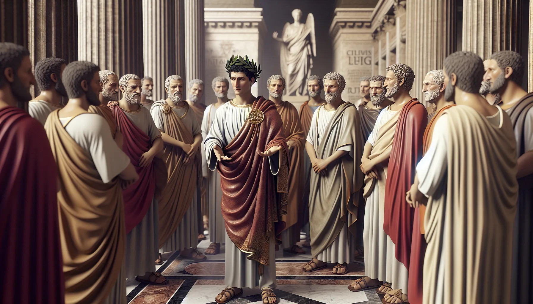 Representación de Julio César y personajes bíblicos en arte antiguo.