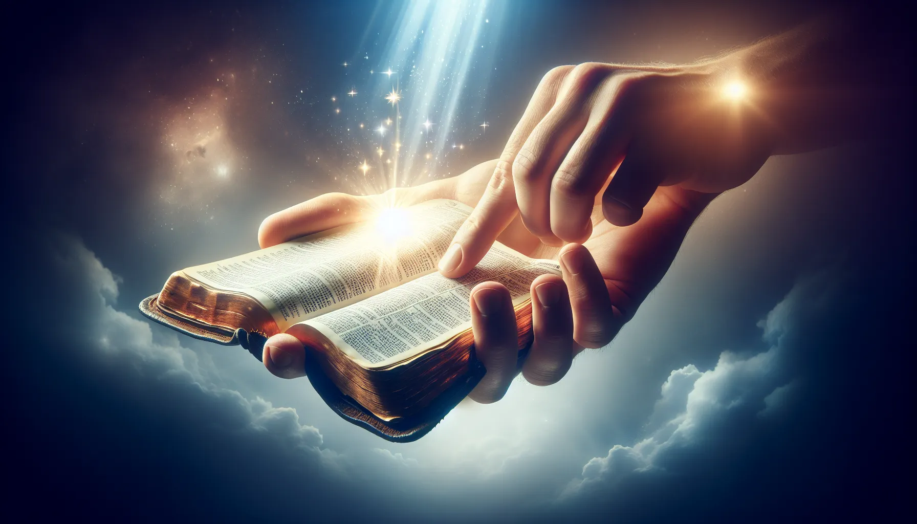Imagen: Representación de una mano sosteniendo una Biblia abierta con una luz divina brillando sobre sus páginas, simbolizando la inspiración divina en el texto sagrado.