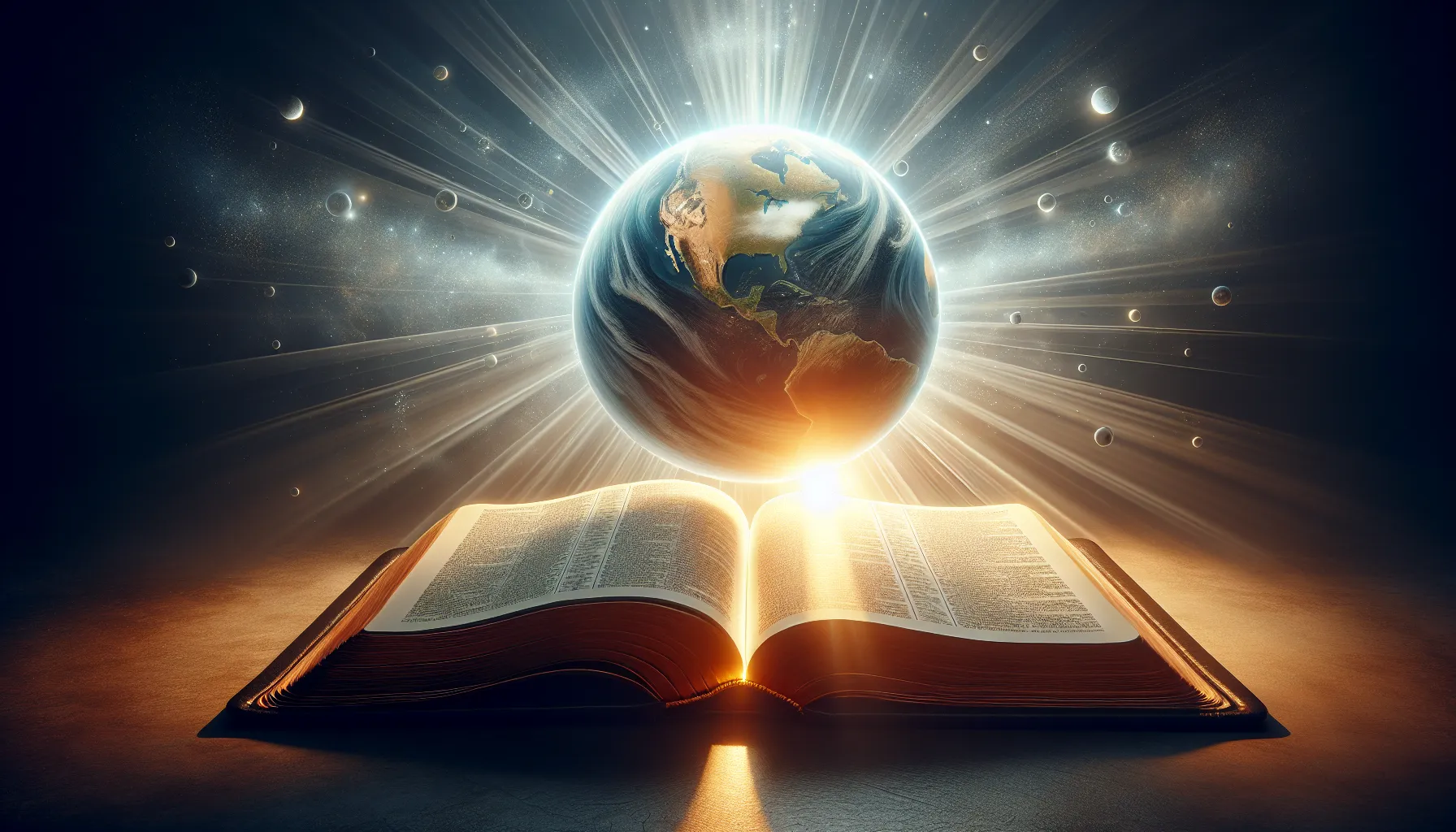 Imagen de una Biblia abierta con una luz brillante resplandeciendo sobre las páginas
