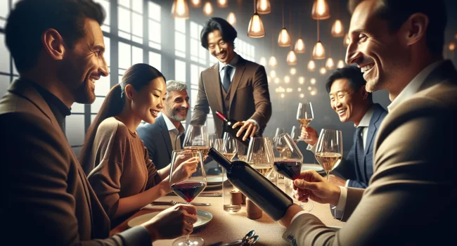 Personas disfrutando de una reunión social con copas y botellas de alcohol.
