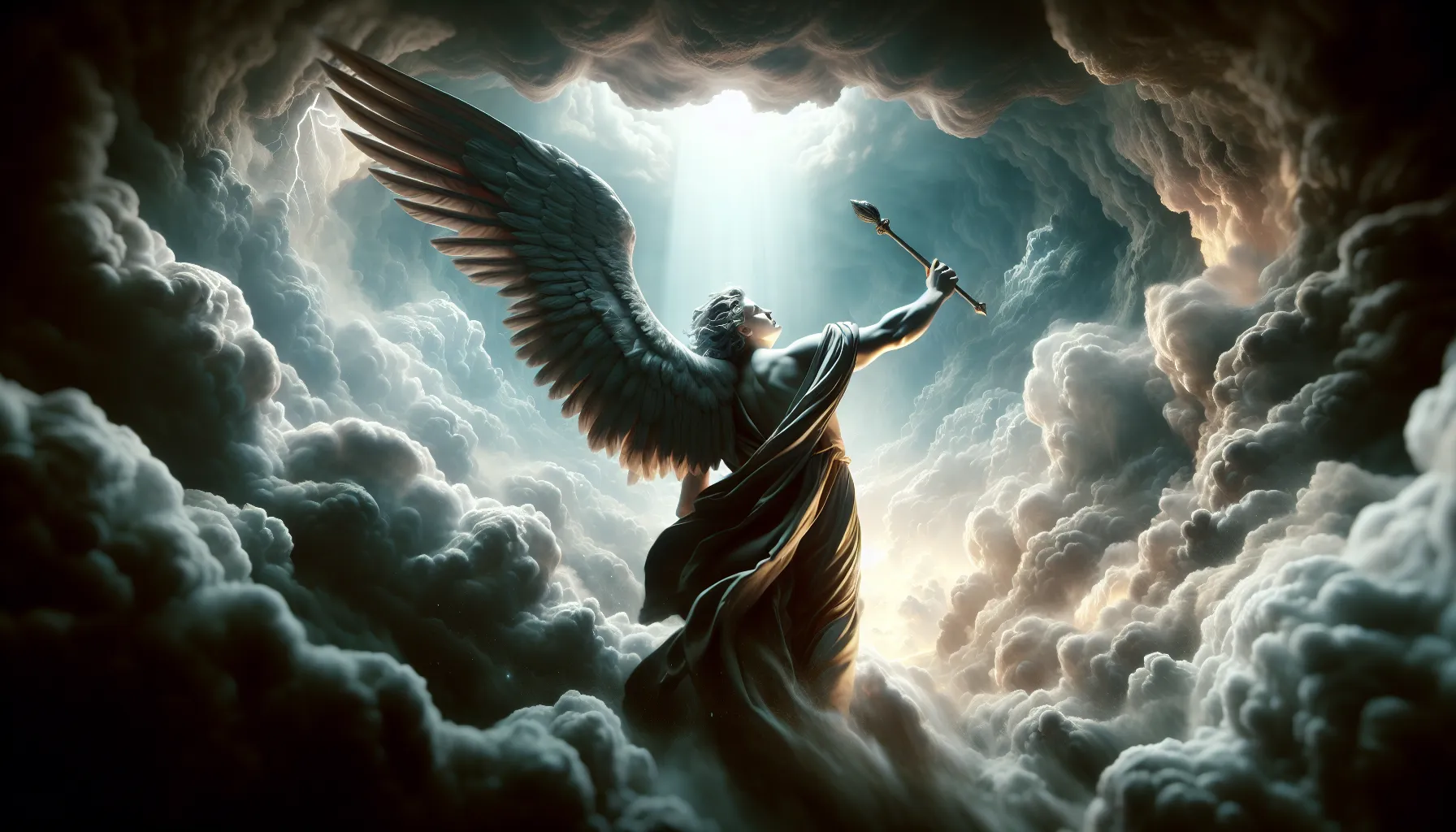 Representación visual del ángel caído Lucifer siendo expulsado del cielo según la Biblia.