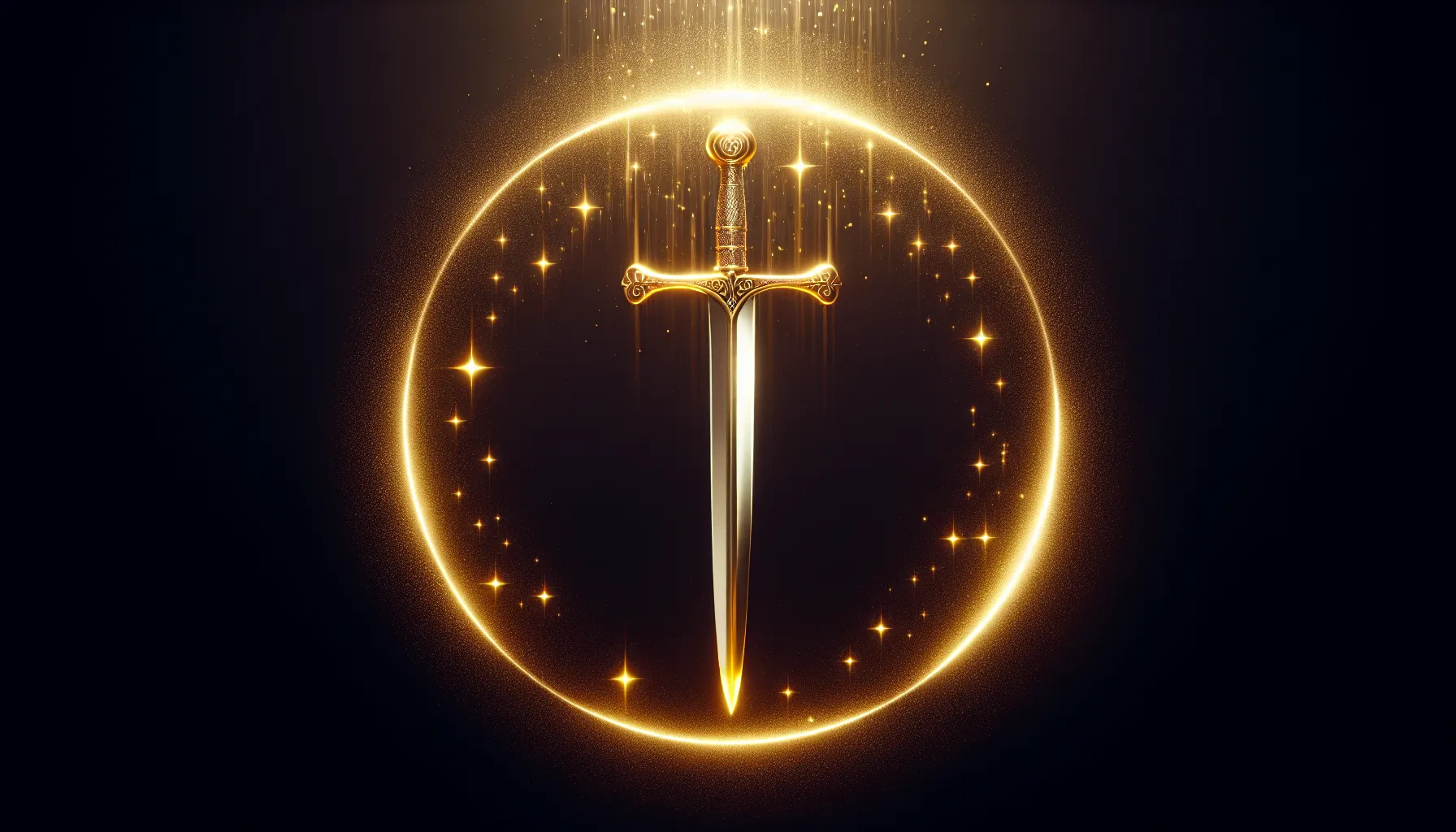 Espada brillante rodeada de luz dorada, simbolizando el poder y la protección divina que representa la Espada del Espíritu en la Biblia.