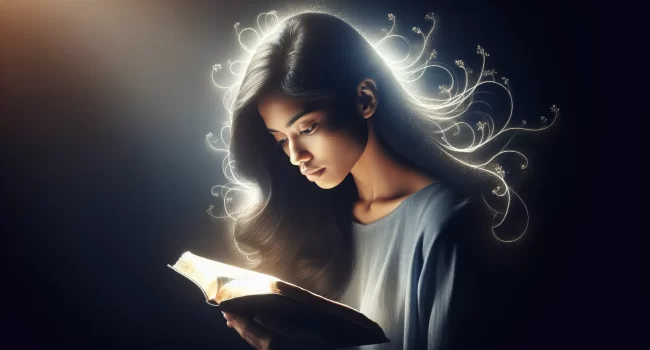 Imagen de una persona leyendo la Biblia y meditando