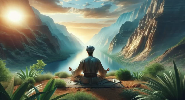 Imagen de una persona meditando junto a un hermoso paisaje natural