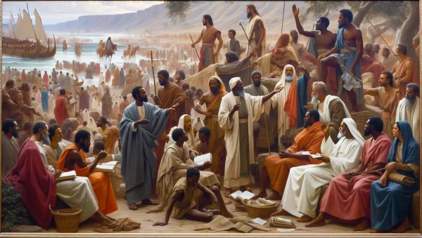 Pintura que representa a personas de ascendencia africana en escenas bíblicas