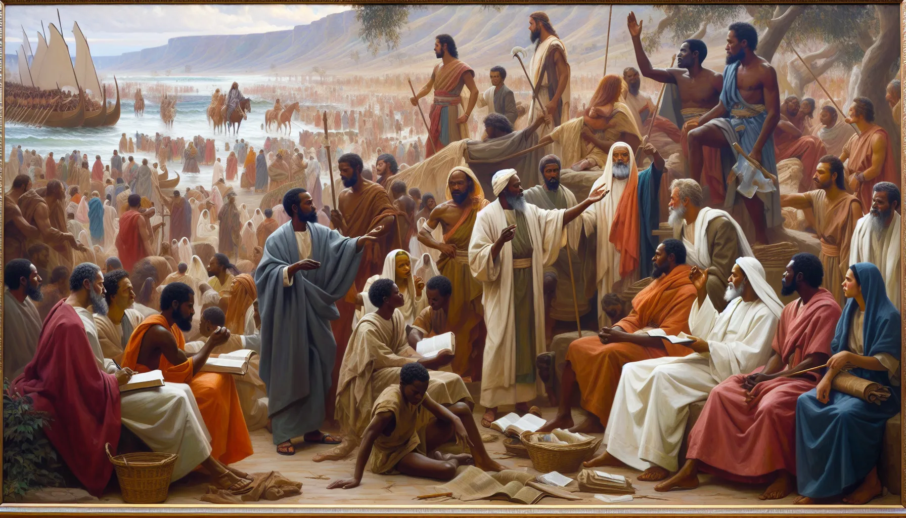 Pintura que representa a personas de ascendencia africana en escenas bíblicas