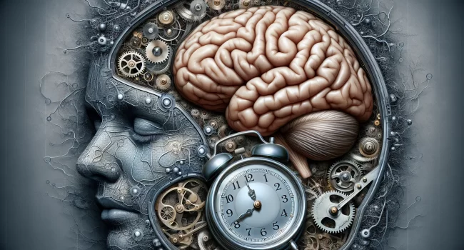 Imagen ilustrativa de un cerebro y un reloj