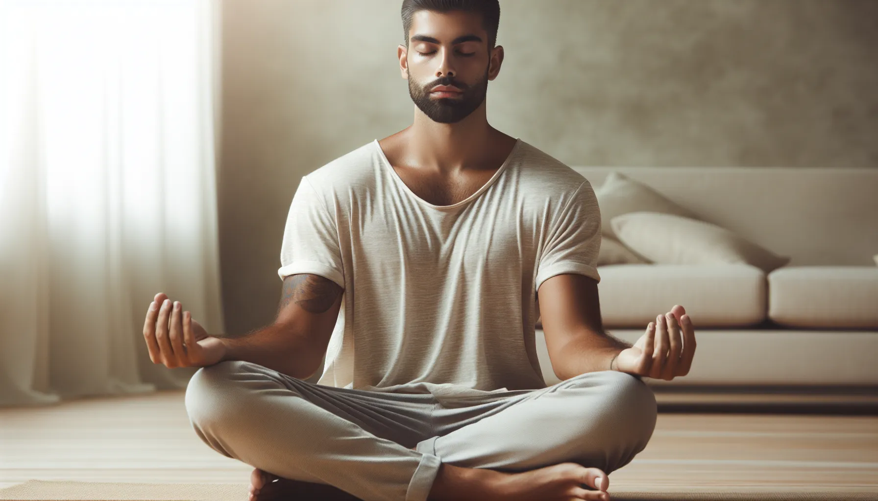 Imagen de una persona meditando con una expresión serena y relajada, simbolizando la búsqueda de paz interior según la enseñanza de la Biblia.