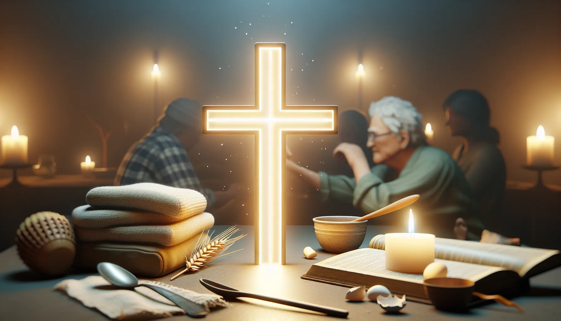 Representación gráfica de una cruz iluminada simbolizando la salvación cristiana en la vida cotidiana.