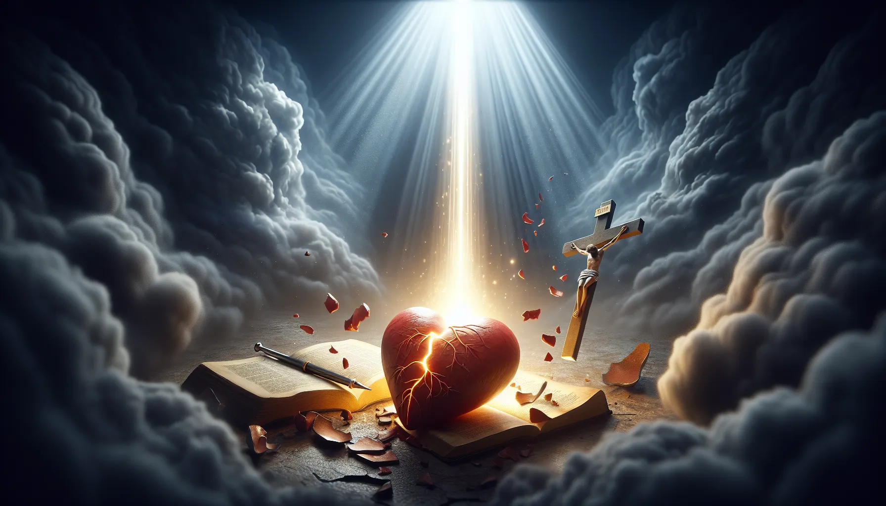 Imagen ilustrativa de un rayo de luz divina iluminando un corazón roto