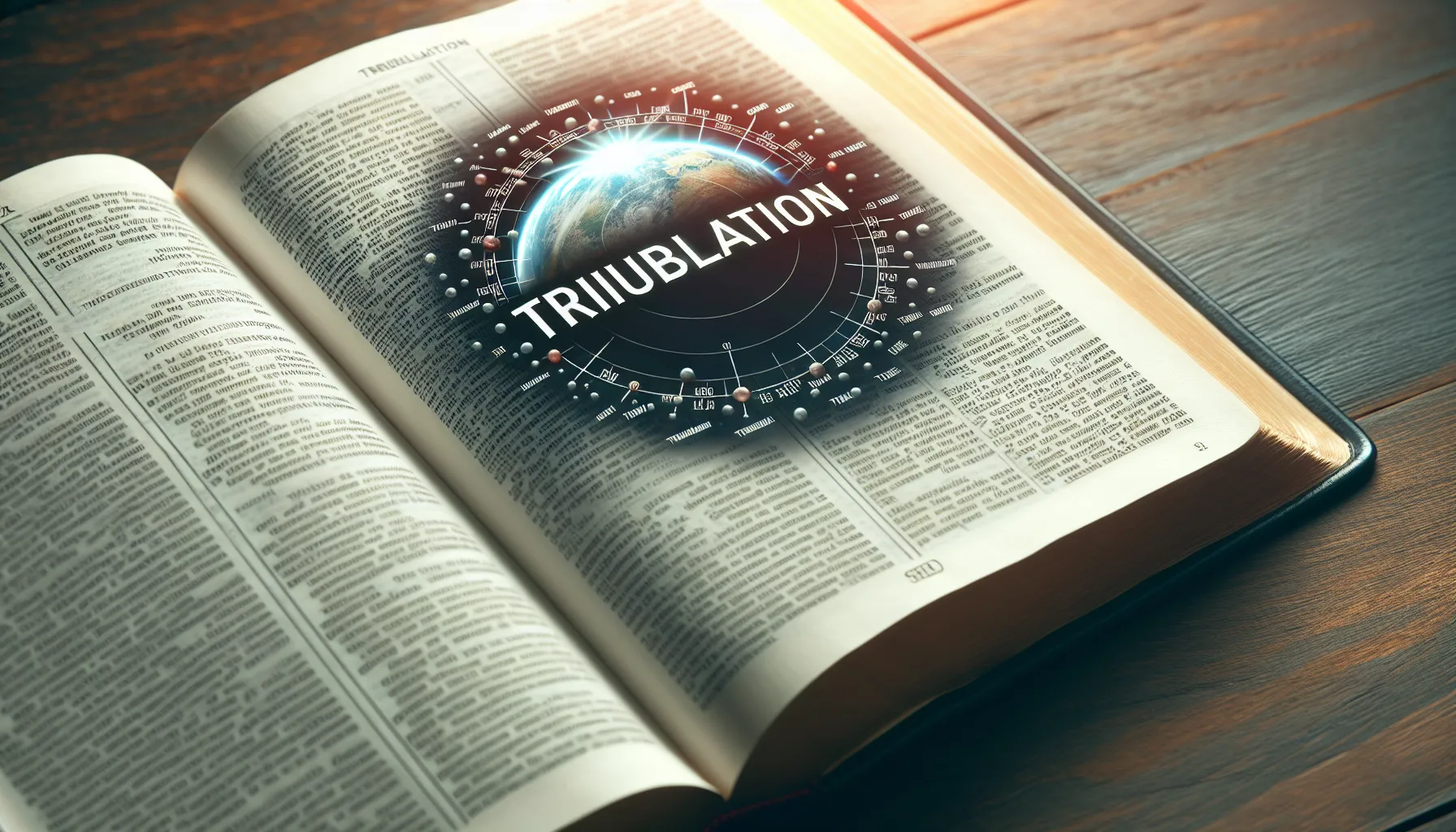 Imagen de la Biblia abierta con la palabra Tribulación resaltada en el texto