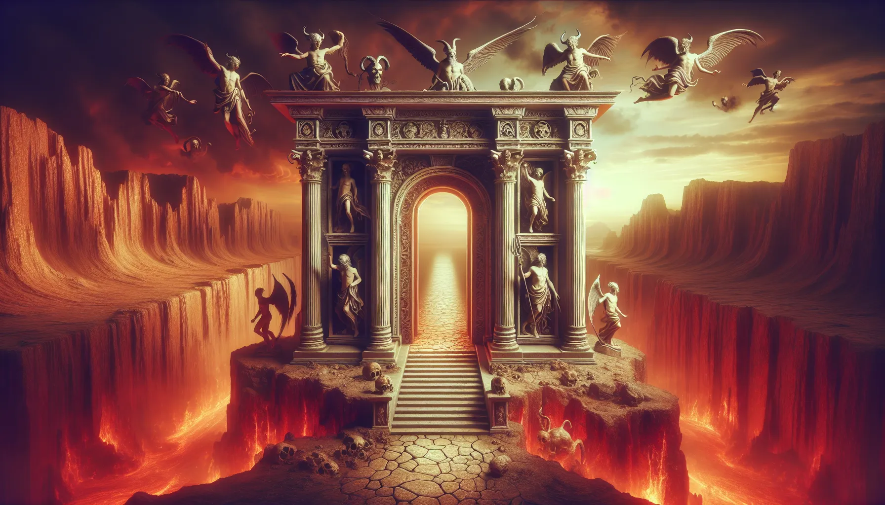 Representación simbólica de las Puertas del Infierno y del Hades en la iconografía cristiana y en la tradición mitológica.