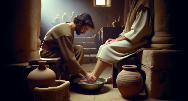 Imagen que representa el ritual bíblico del lavamiento de pies.