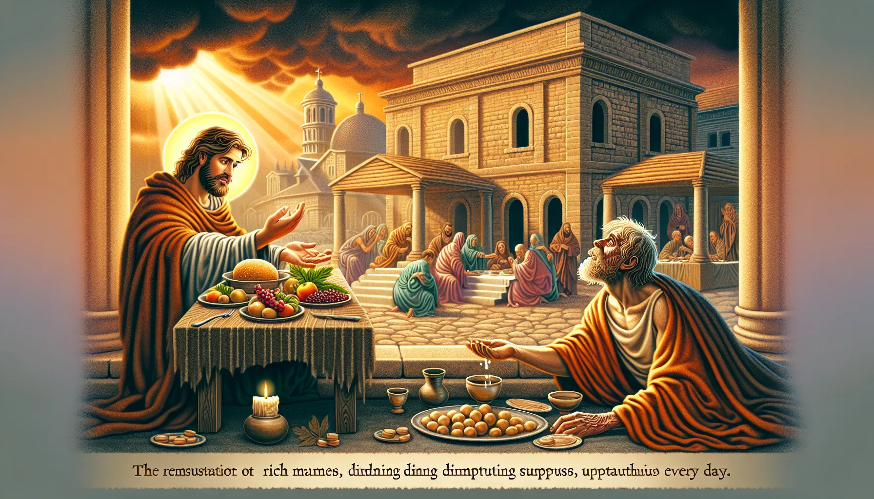Imagen de un pasaje bíblico que se refiere a Lucas 16:19-31, una parábola larga.