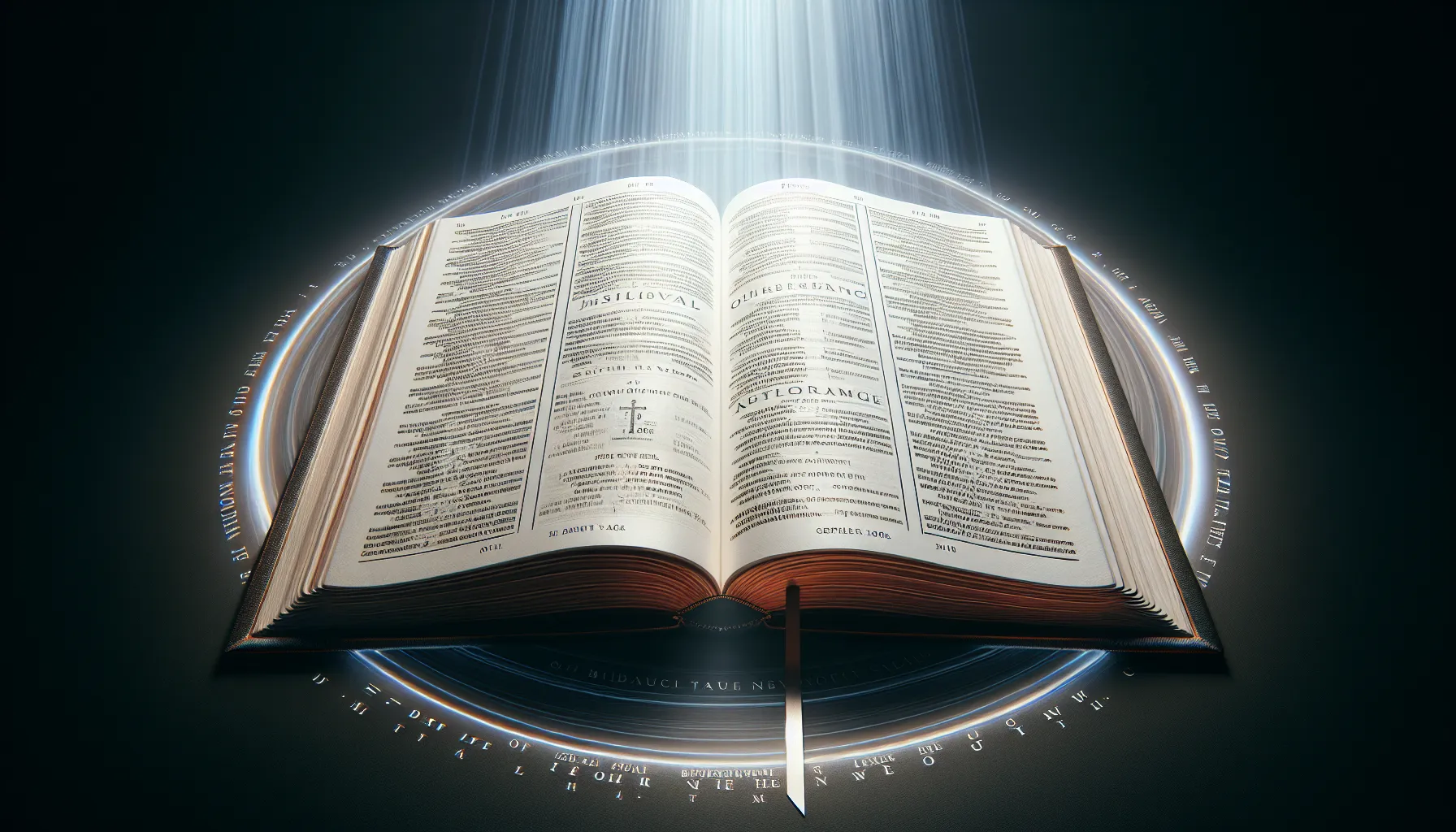 Imagen de un libro abierto con títulos que hacen referencia a los fundamentos bíblicos del Ministerio de Liberación Espiritual.