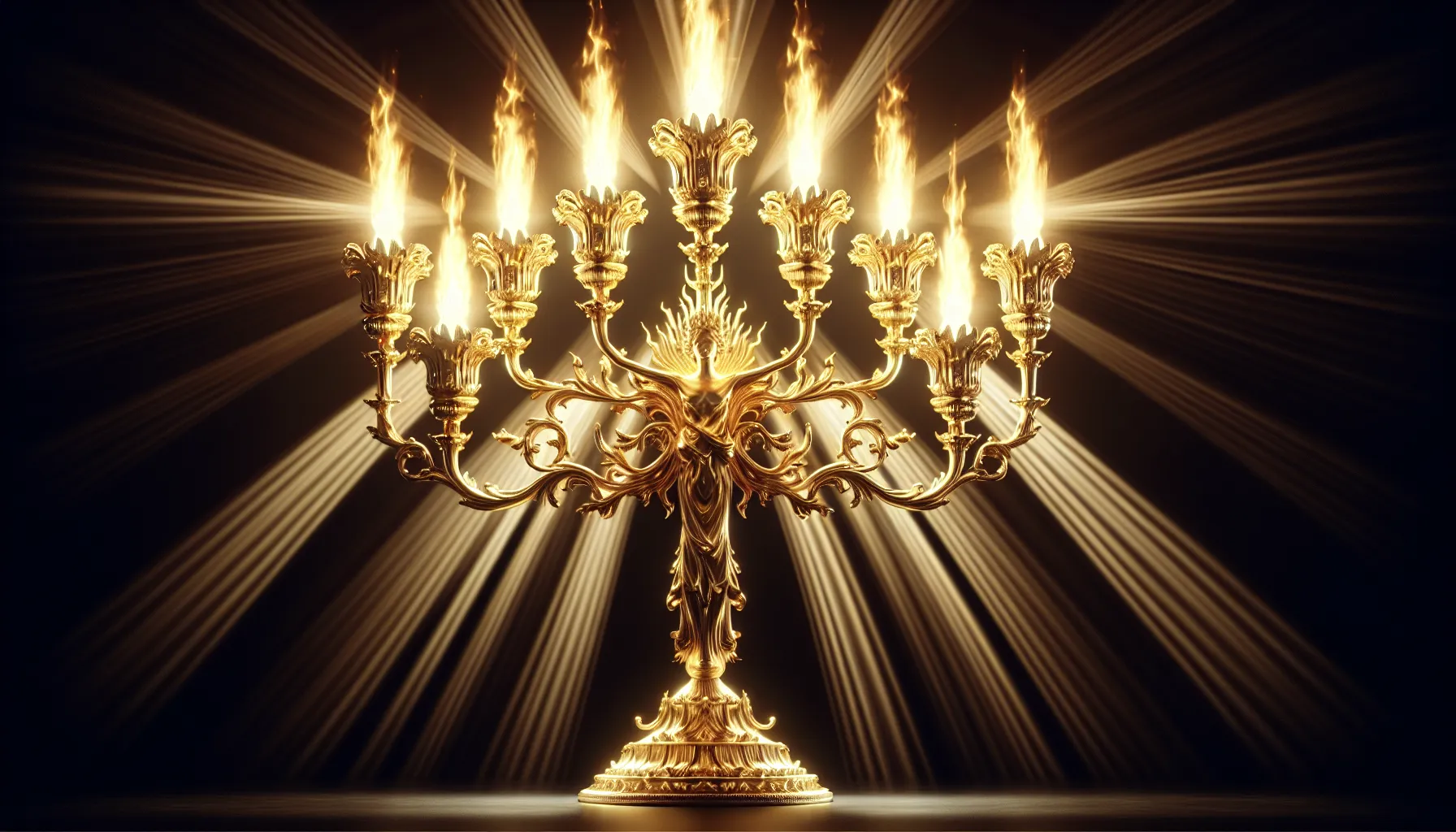 Los siete candelabros dorados iluminados simbolizando los 7 Espíritus de Dios