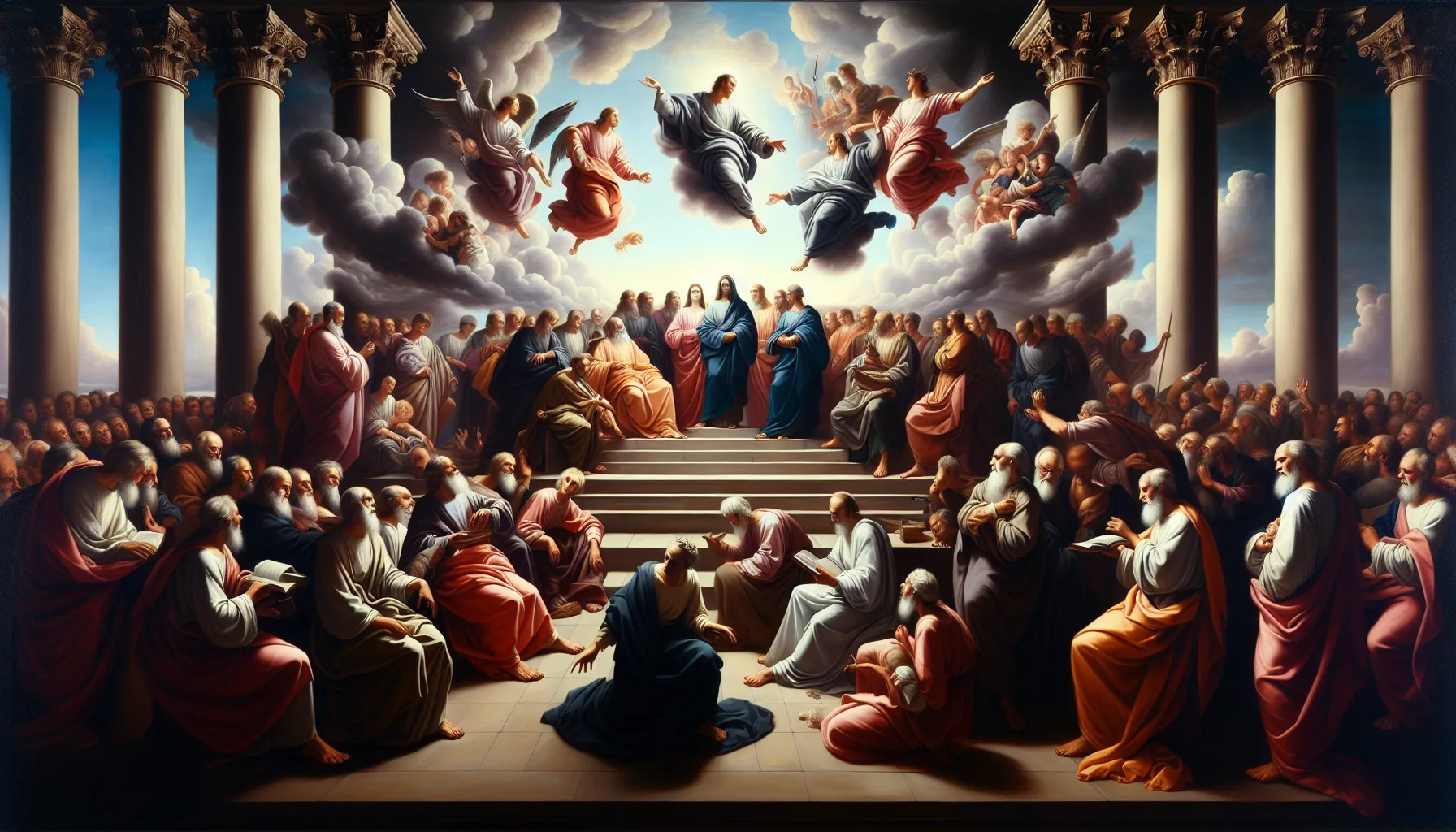 Representación visual de escenas bíblicas relatando los juicios divinos y sus consecuencias en el cristianismo.