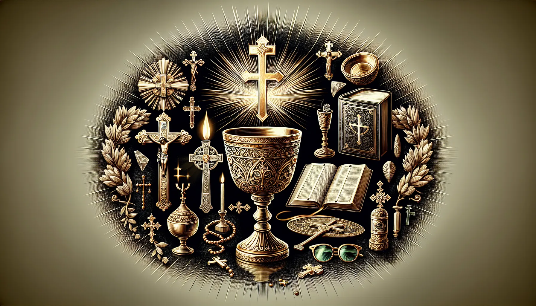 Representación de los siete sacramentos católicos basados en la Biblia. Ilustración de un cáliz