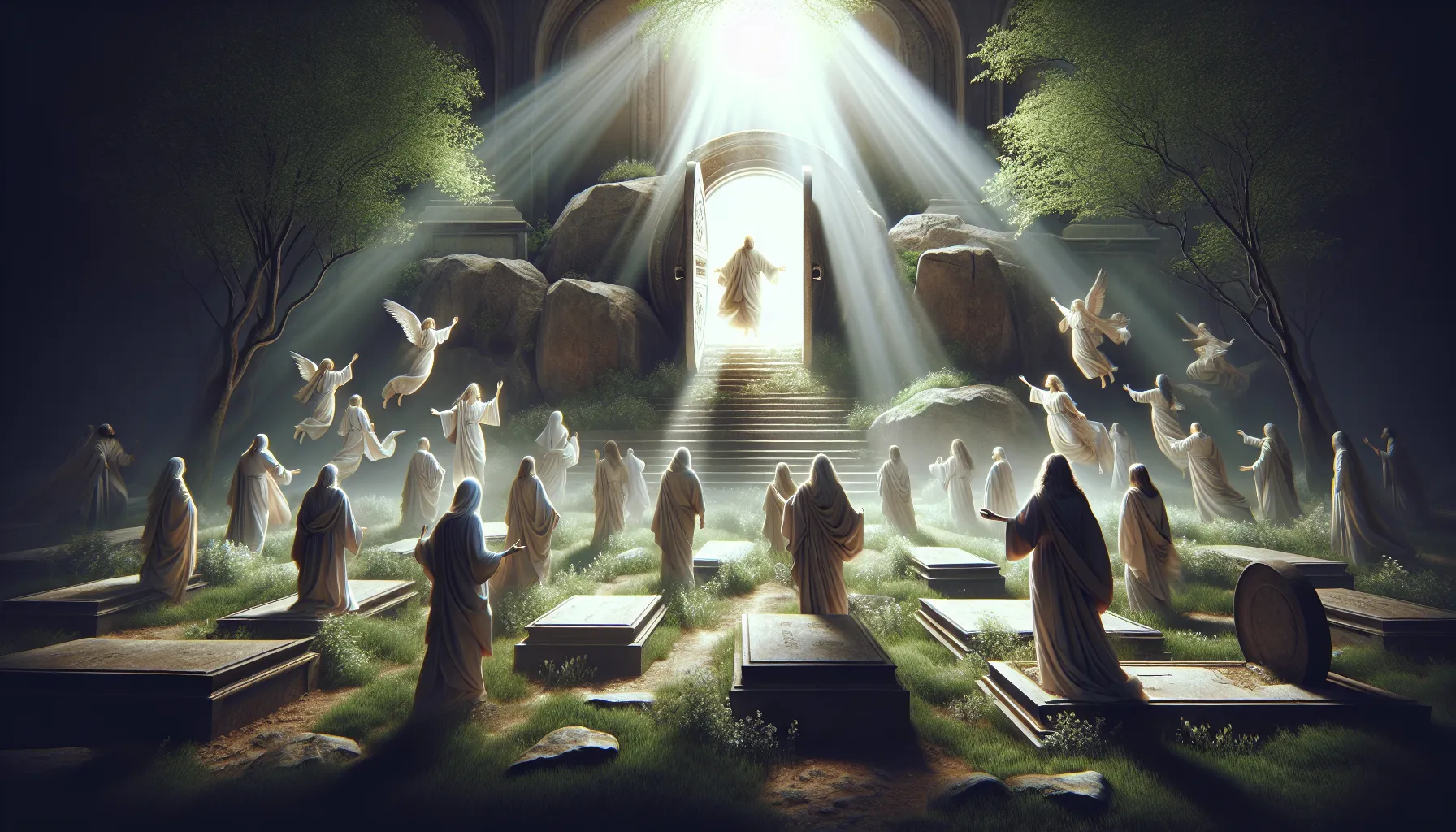Imagen ilustrativa de la resurrección de los santos mencionada en Mateo 27:52-53