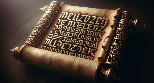 Imagen de un pergamino antiguo con letras doradas que dice Melquisedec en la Biblia.